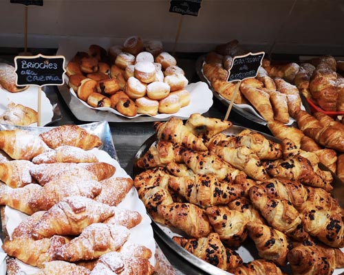 Croissants and donut for breakfast